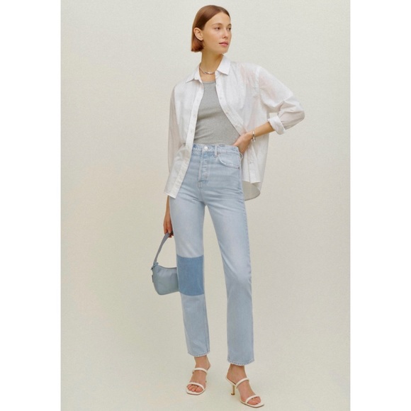 Reformation Denim - Reformation Cynthia Patch High Rise Straight Jeans In Tahoe NWT